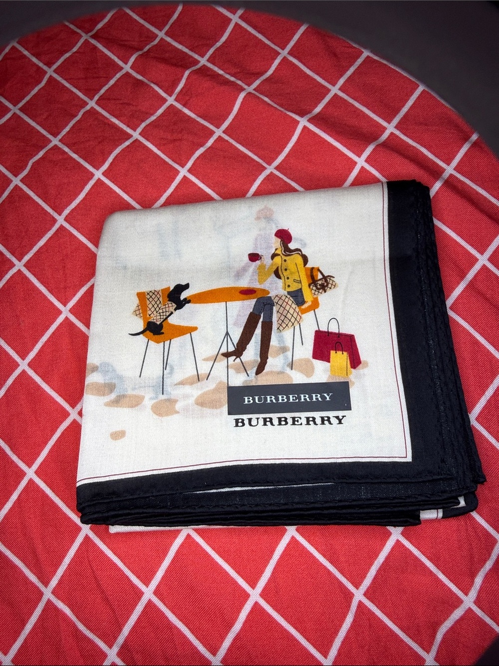 Burberry light pink handkerchief/neckscarf Black Border Cotton